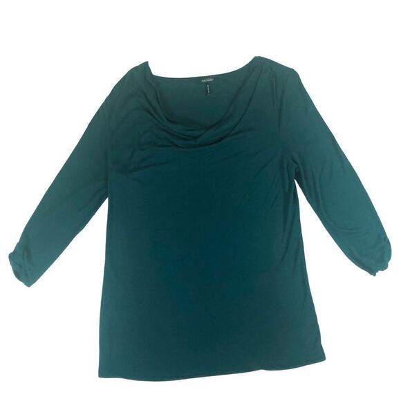 Daisy Fuentes Pine Green Tunic Top Draped Neckline 3/4 Sleeve Size M - Picture 2 of 6